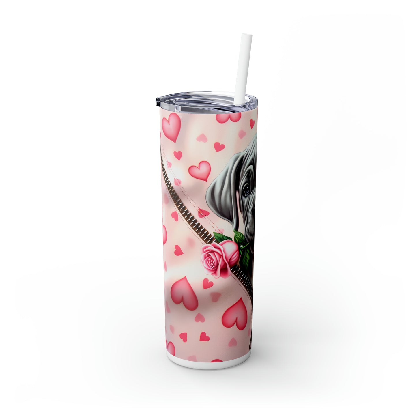 Skinny Tumbler with Straw, 20oz, Dog, Valentines Day, awd-910