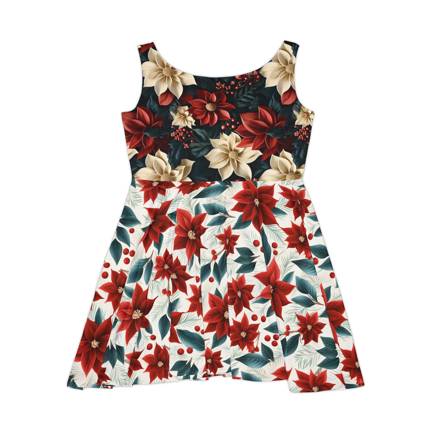 Women's Skater Dress, Red Poinsettia