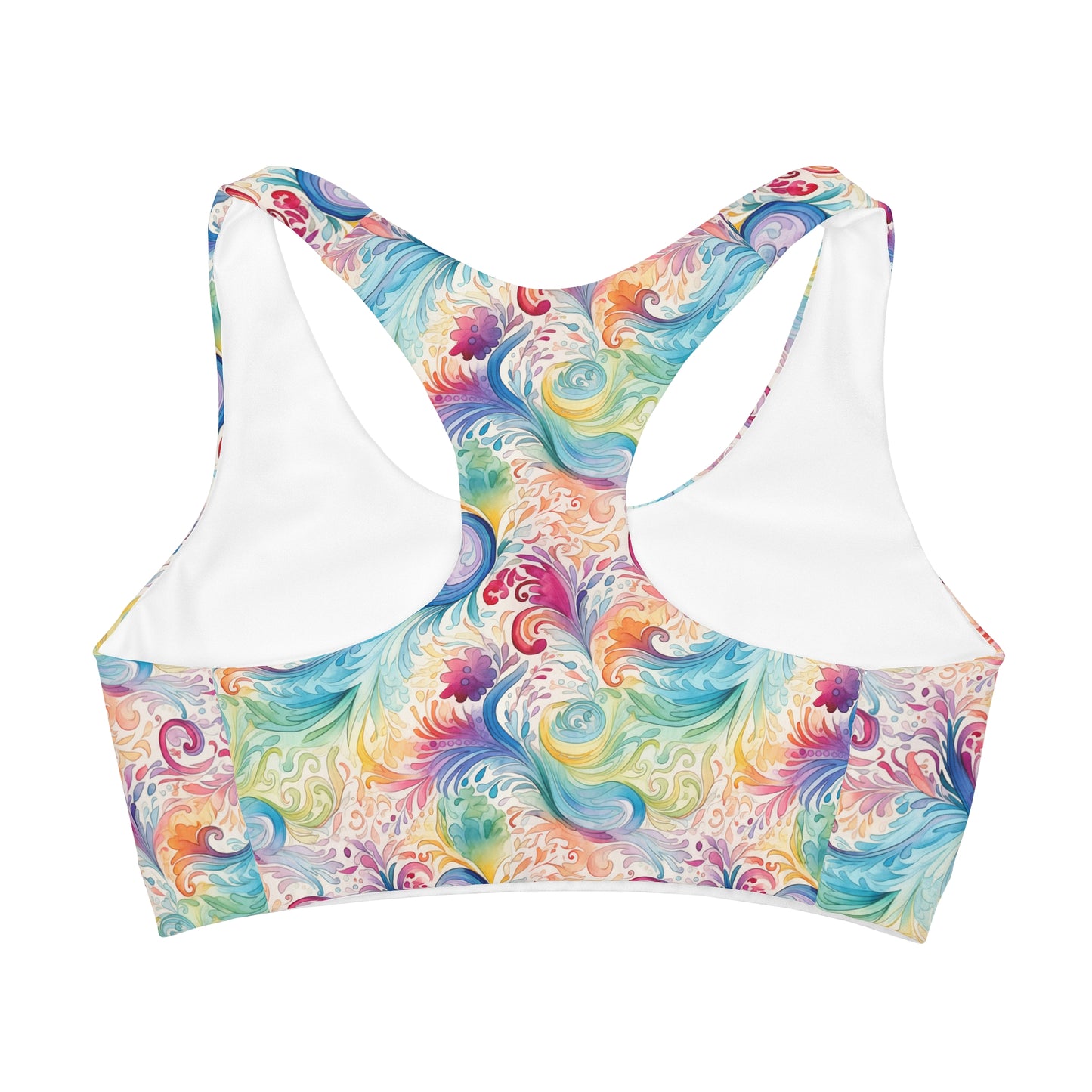 Girls' Double Lined Seamless Sports Bra, Rainbow Paisley