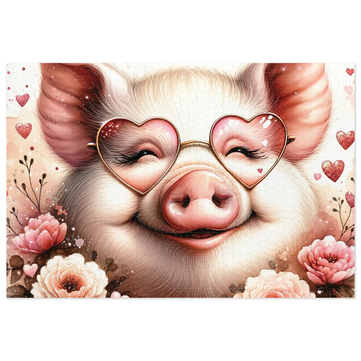 Puzzle, Pig, Rose Coloured Glasses, Personalised/Non-Personalised (30, 110, 252, 500,1000-Piece) awd-626