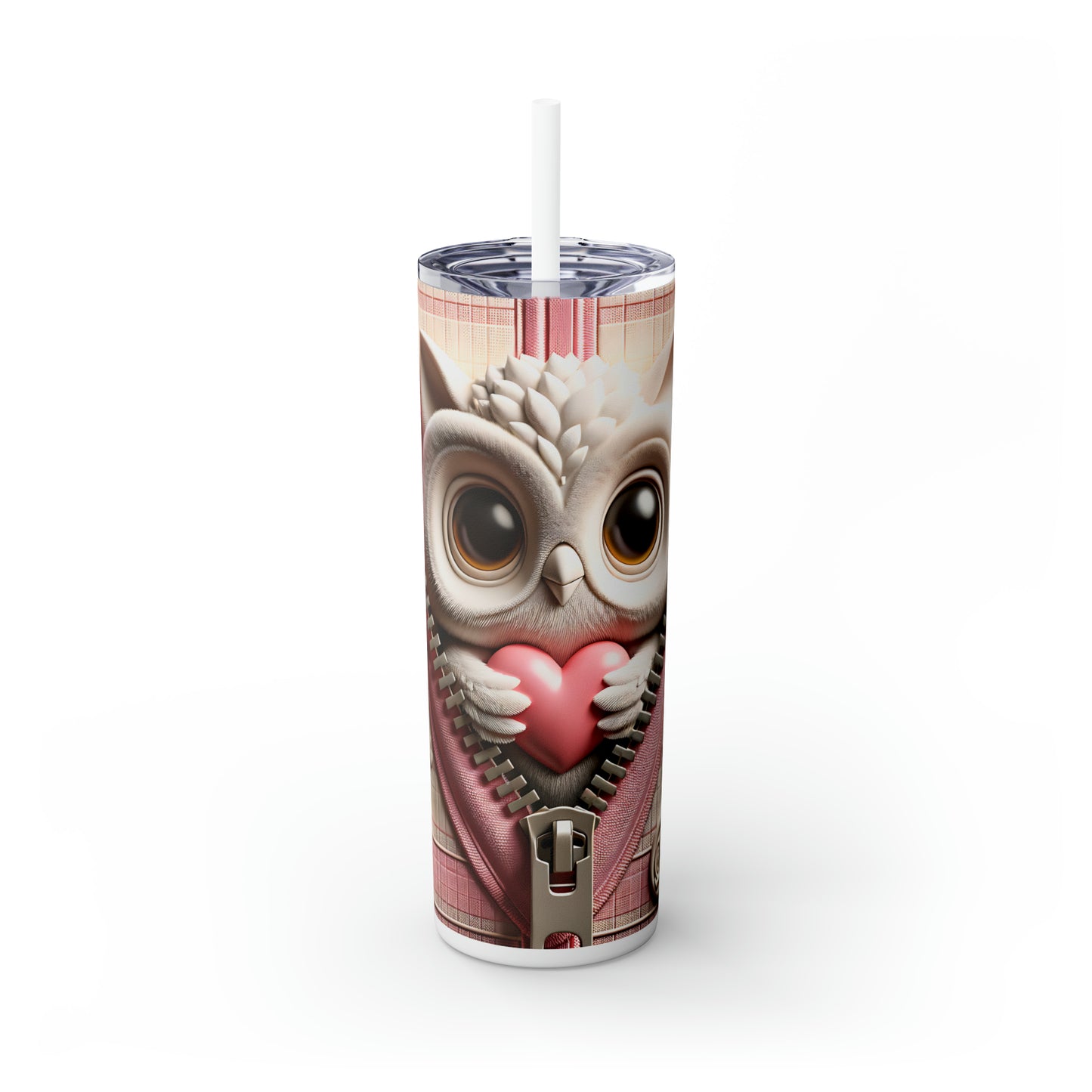 Skinny Tumbler with Straw, 20oz, Owl, Valentines Day