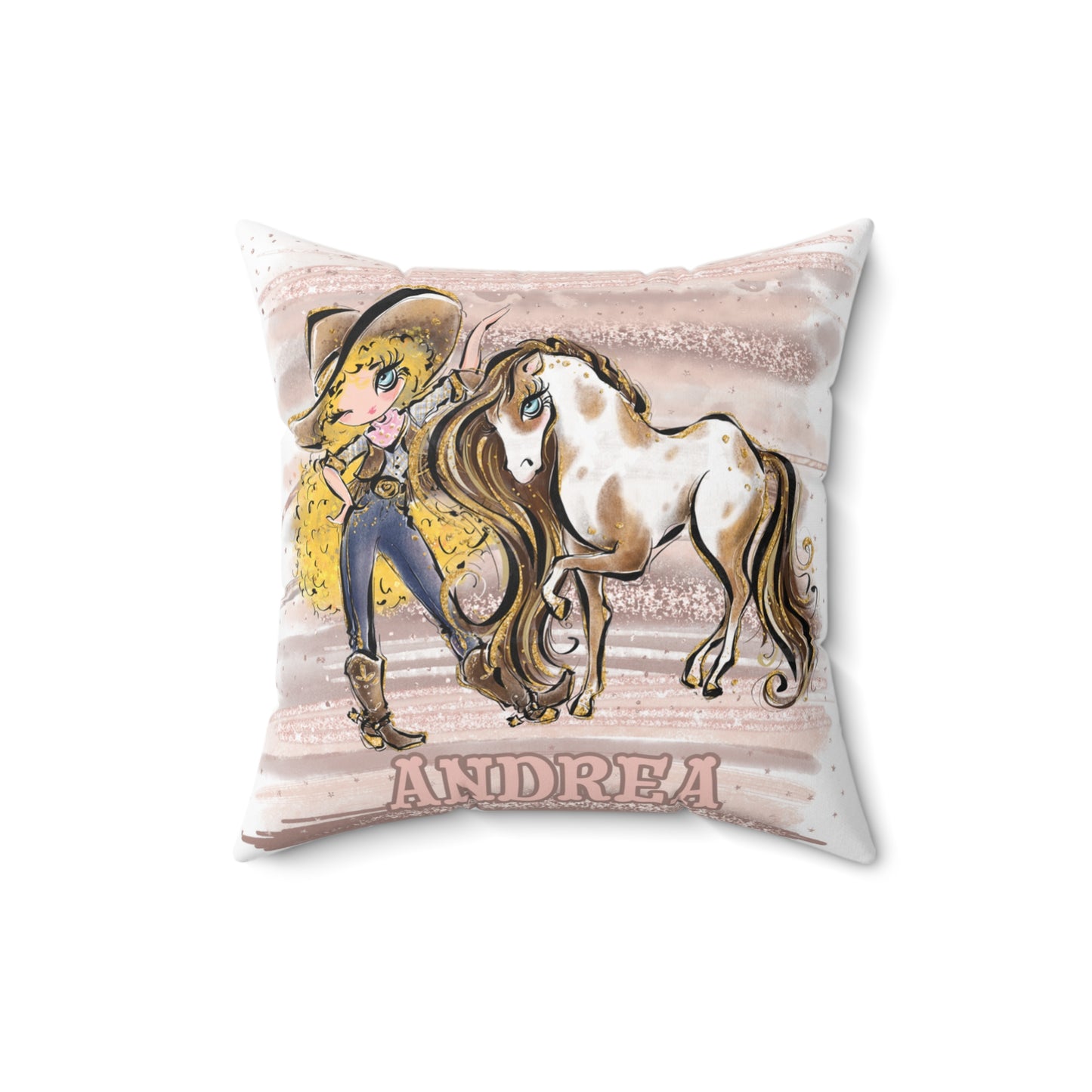 Personalised Cowgirl and Horse Cushion,  Blonde Curly Hair, Blue Eyes, Polyester Square Cushion, Christmas cushion