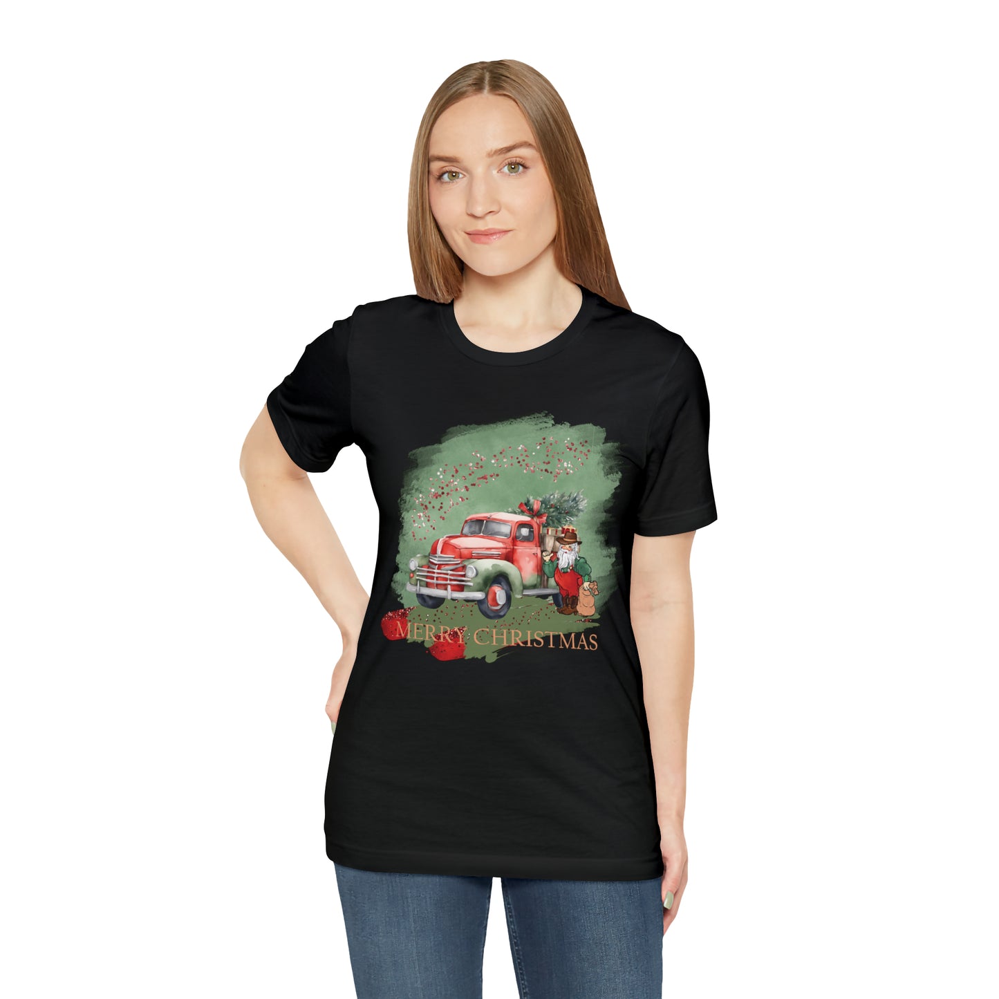 Unisex Adults Jersey Short Sleeve Tee Sage Christmas, Santa, Country Truck, Christmas TShirt, Country Christmas, Western Chrismas