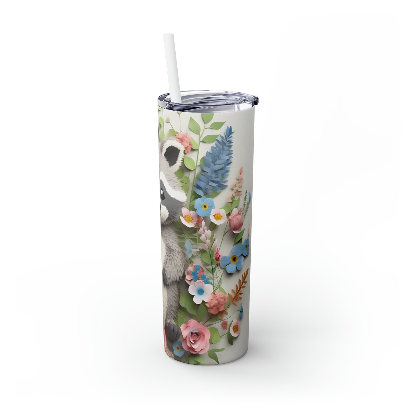 Skinny Tumbler with Straw, 20oz, Racoon