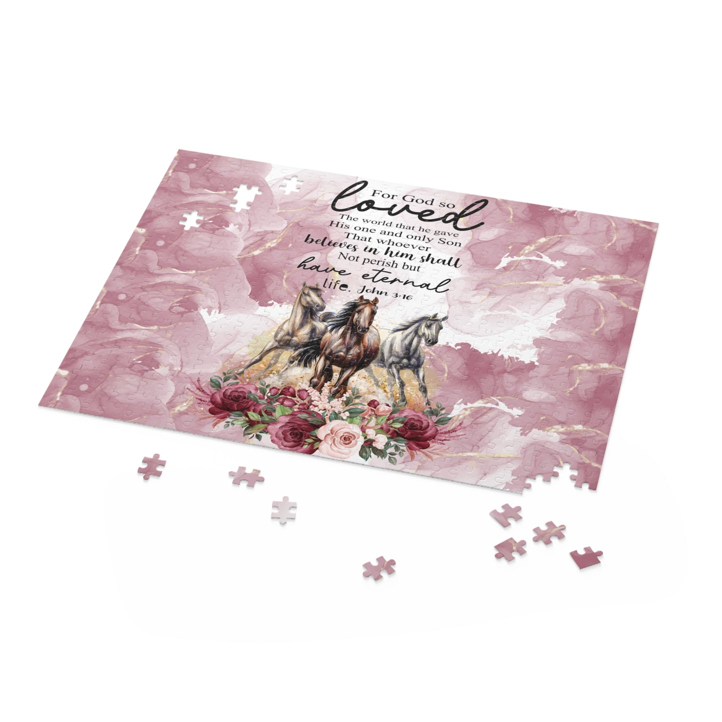 Personalised/Non-Personalised Puzzle, Horses, Bible Quote (120, 252, 500-Piece)