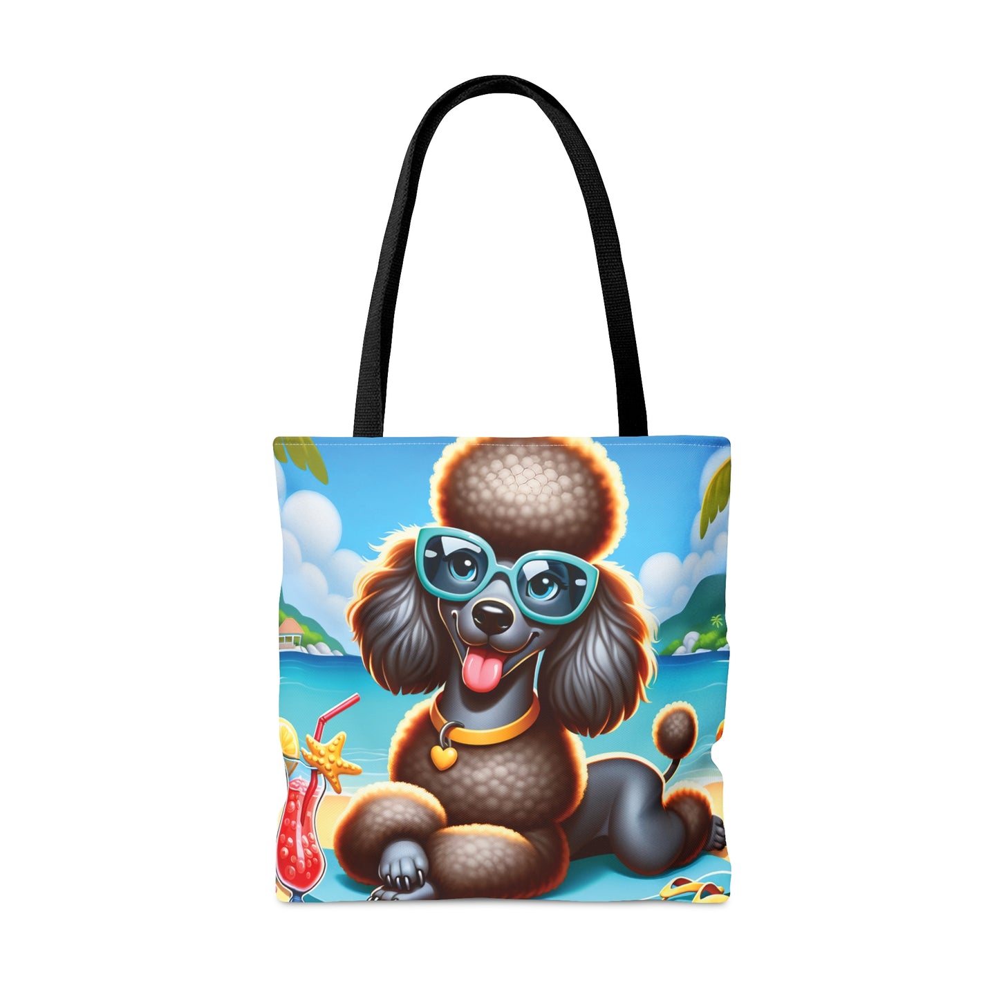 Tote Bag, Dog on Beach, Black Poodle, Tote bag, awd-1235