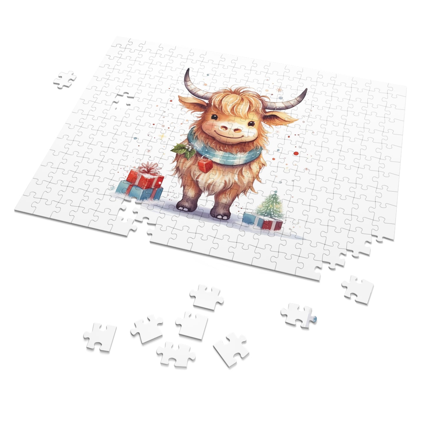 Puzzle, Christmas Highland Cow, Personalised/Non-Personalised (30, 110, 252, 500,1000-Piece)