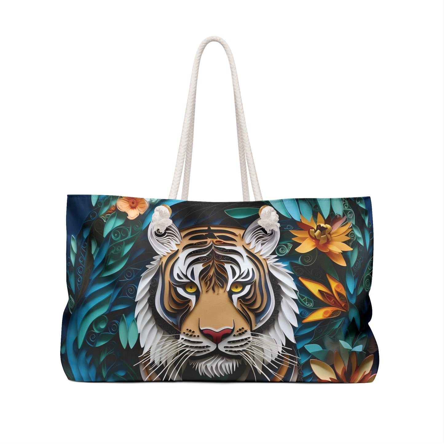 Personalised/Non-Personalised Weekender Bag, Tiger, Large Weekender Bag, Beach Bag, Book Bag