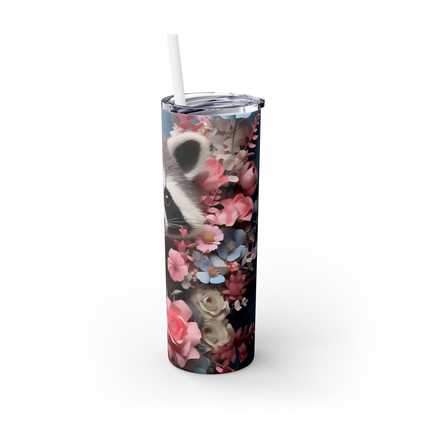 Skinny Tumbler with Straw, 20oz, Racoon