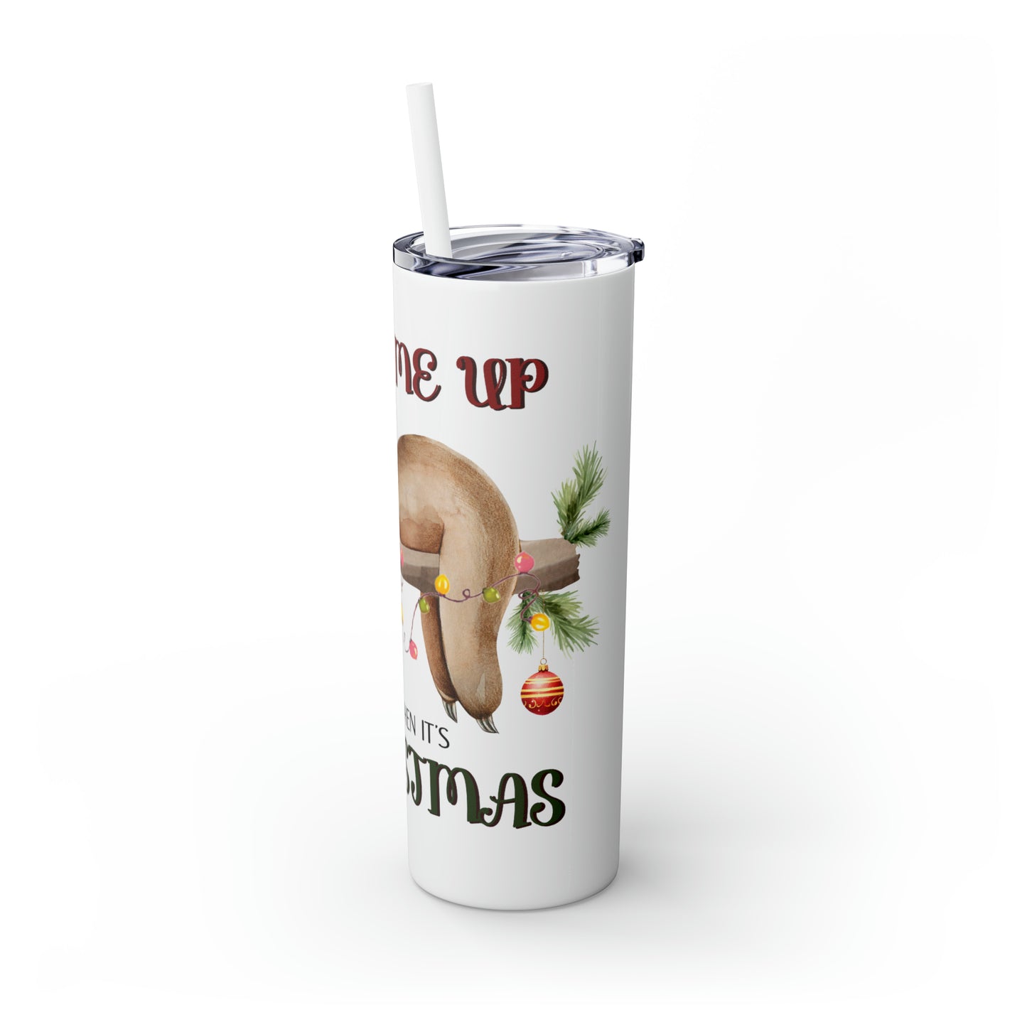 Skinny Tumbler with Straw, 20oz, Christmas, Sloth, awd-816