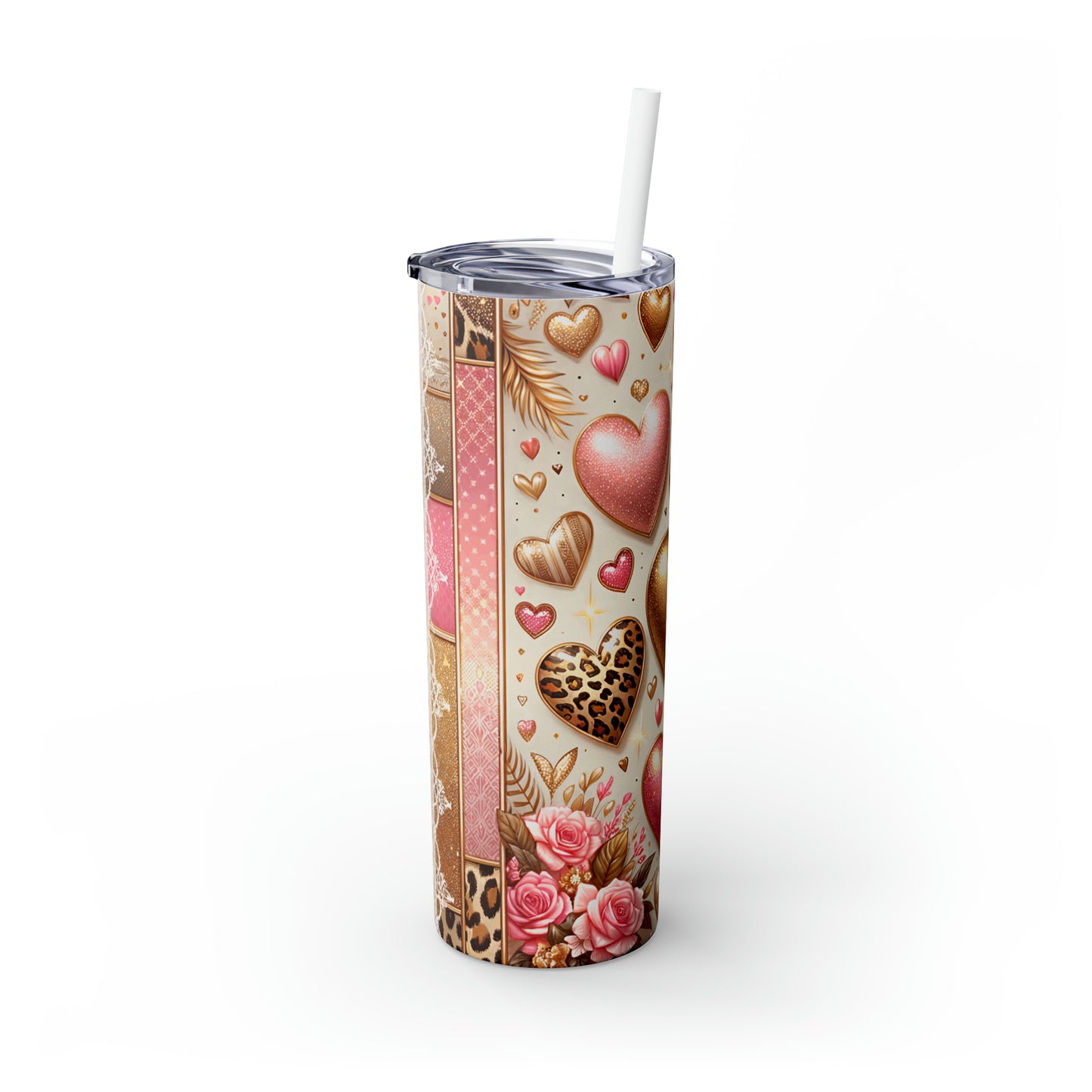 Skinny Tumbler with Straw, 20oz, Hearts, awd-430