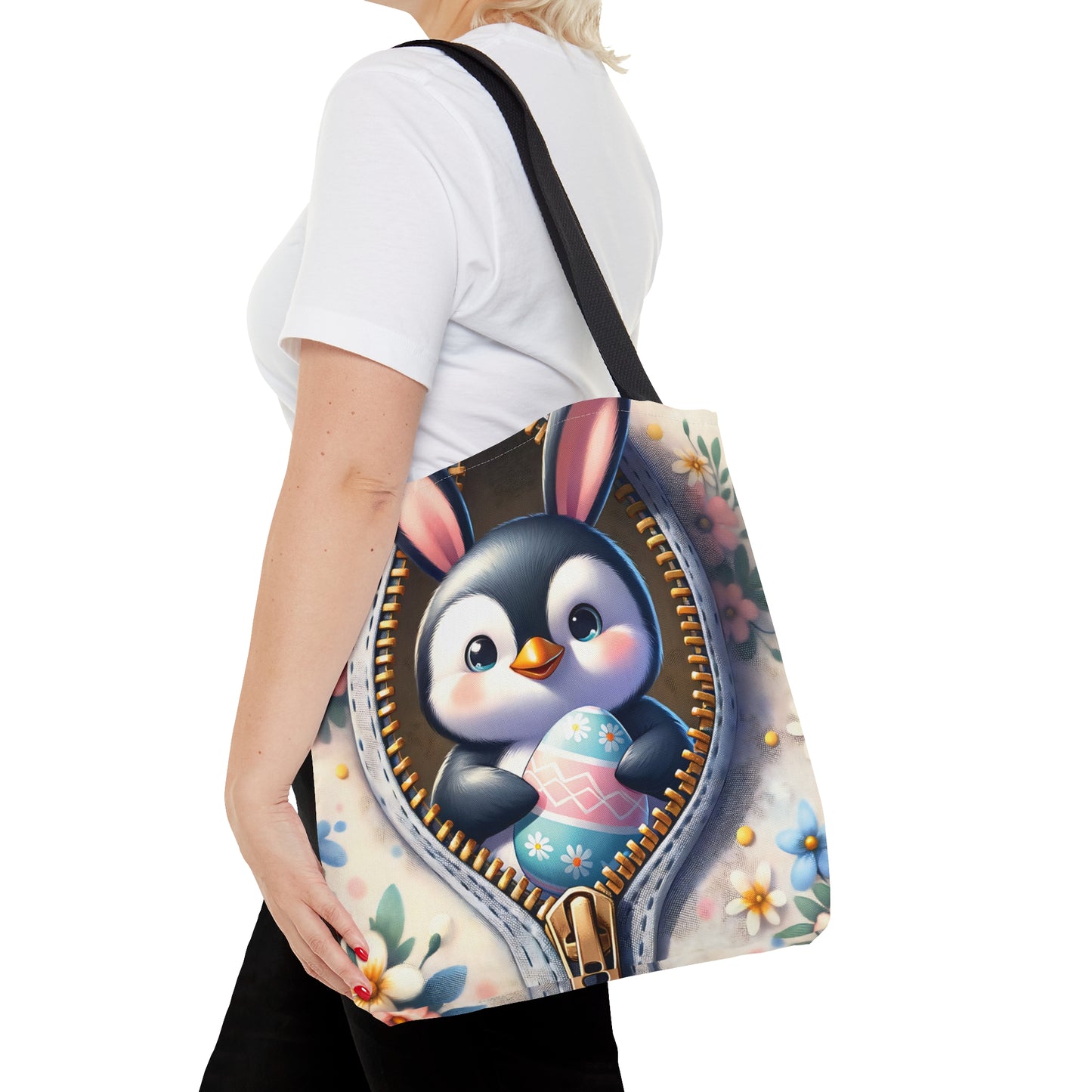 Tote Bag, Easter, Cute Penguin with Bunny Ears, Personalised/Non-Personalised Tote bag