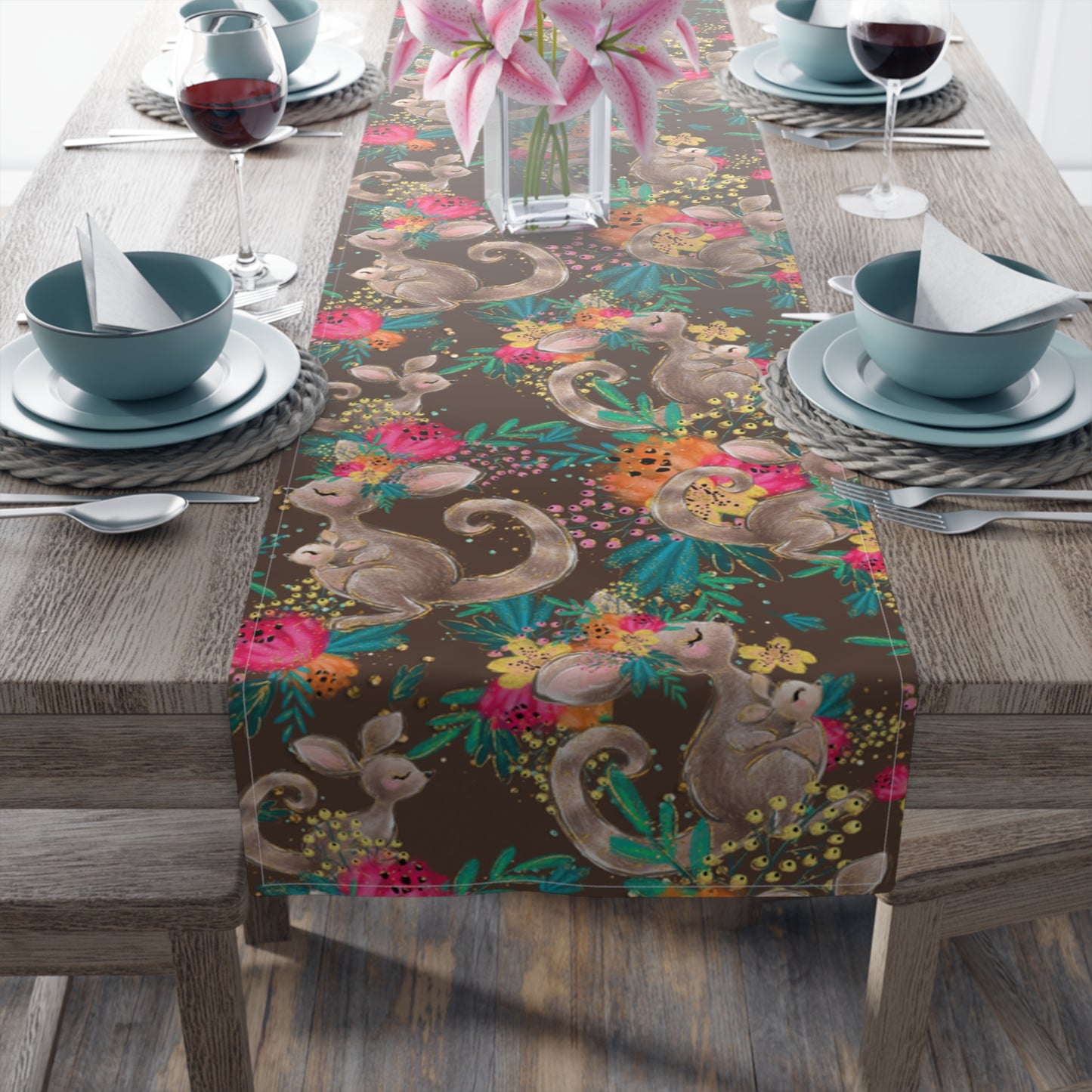 Australian Kangaroo Table Runner, Cotton Twill and Poly Available