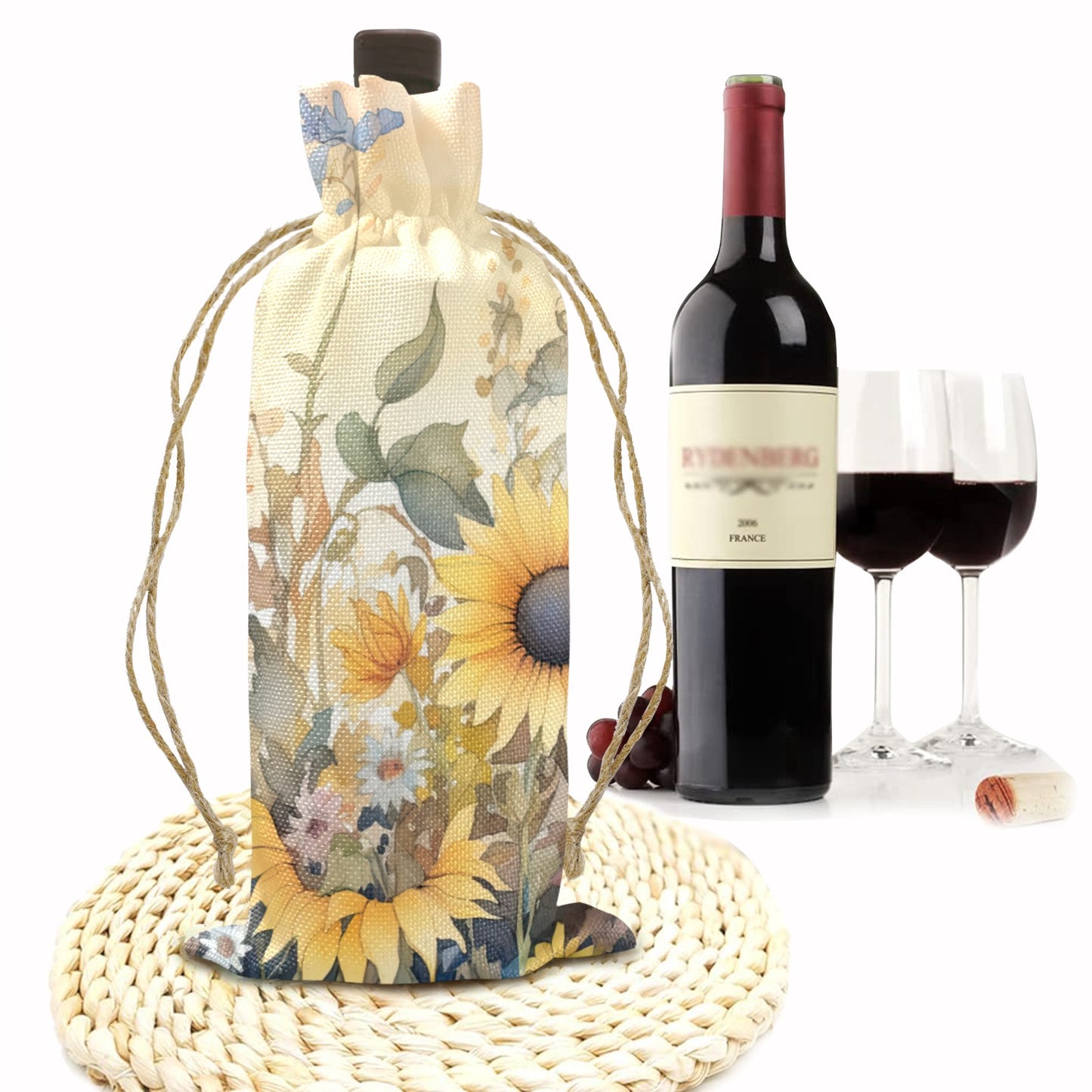 Sunflowers awd343 Linen Wine Bottle Bag