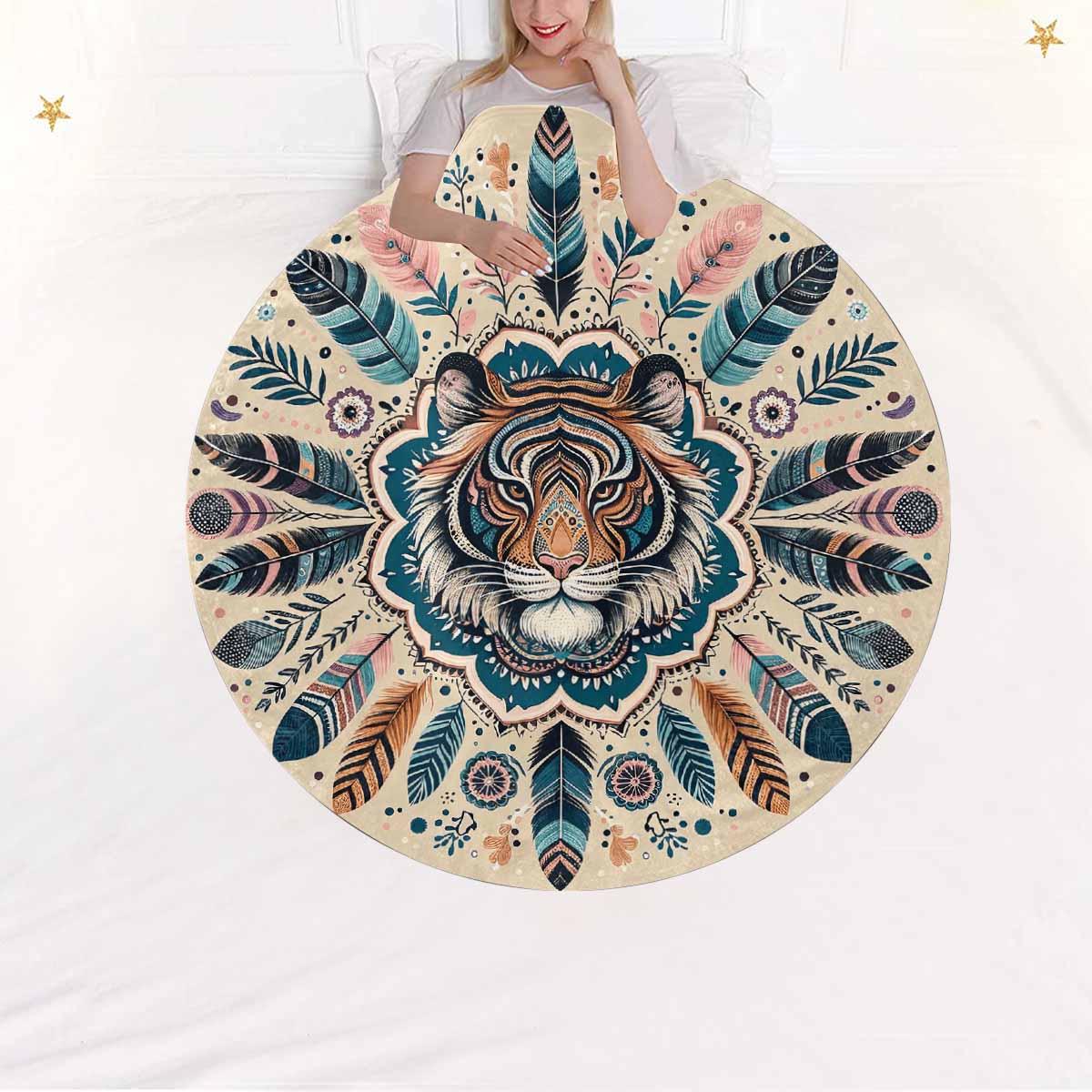 Mandella_Tiger_Awd35152  Circular Micro Fleece Blanket 47"