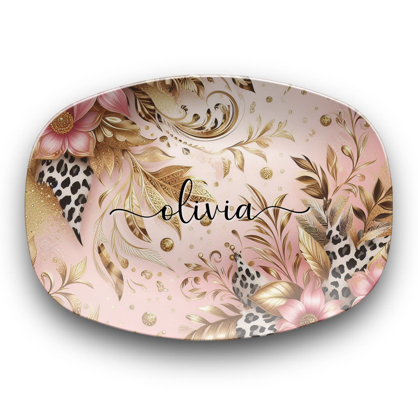 Personalised Luxury Pink and Gold Print Plate/Platter