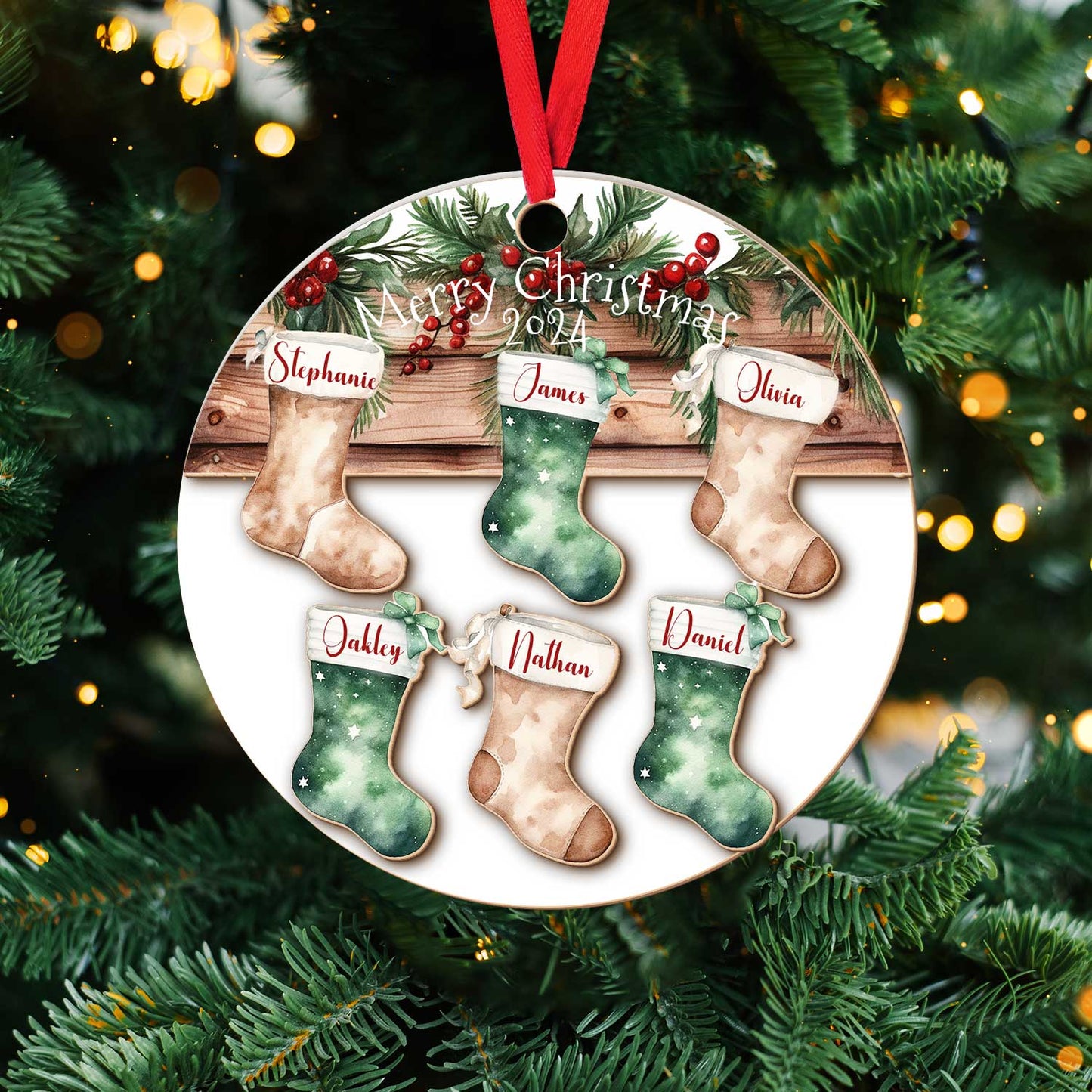 Layered Wooden Personalised Stocking Christmas Ornament