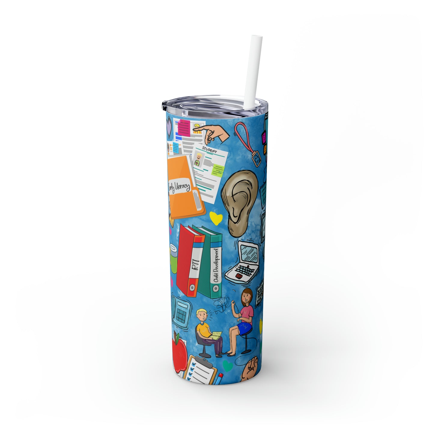 Skinny Tumbler with Straw, 20oz, Teacher, School Psychologist