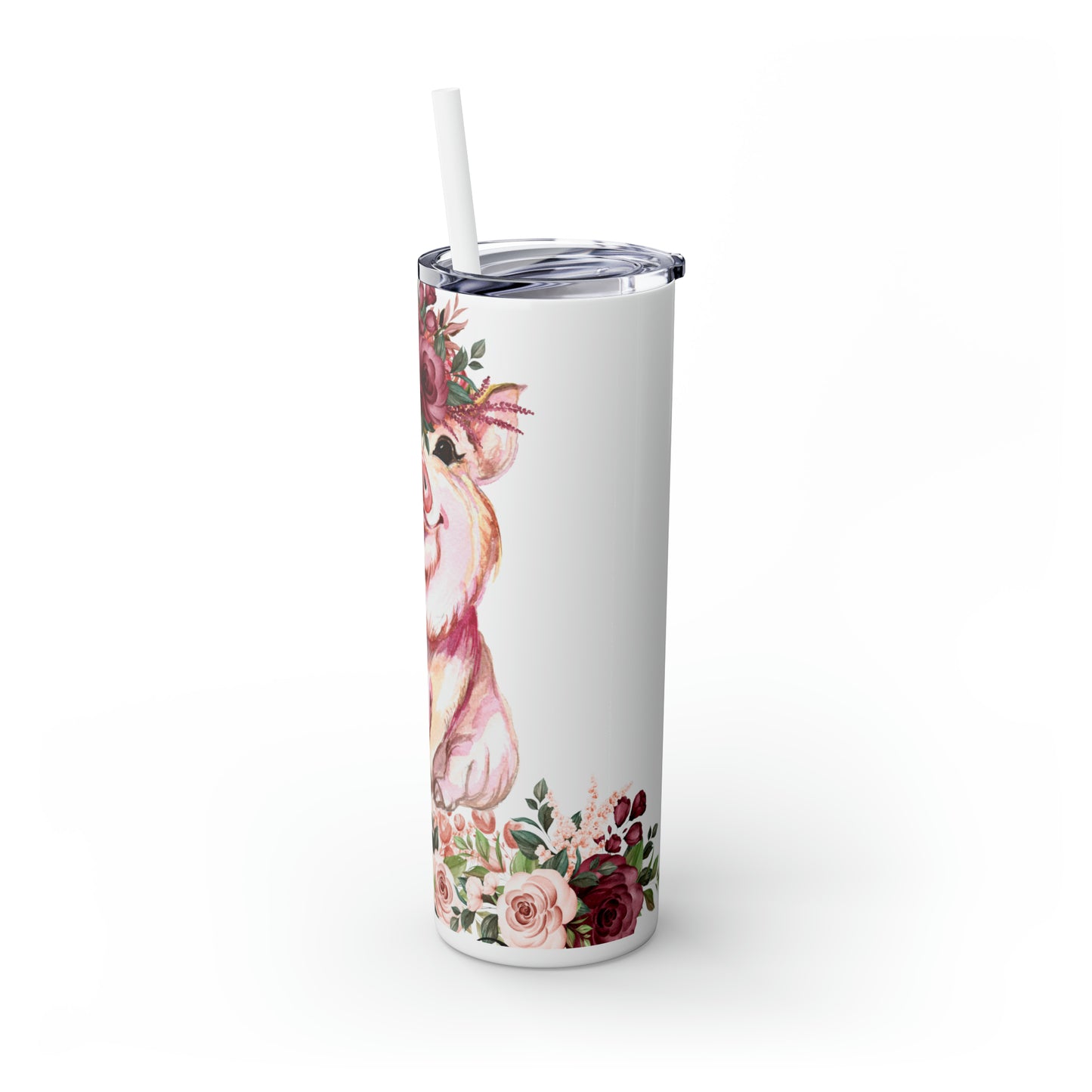 Skinny Tumbler with Straw, 20oz, Pig