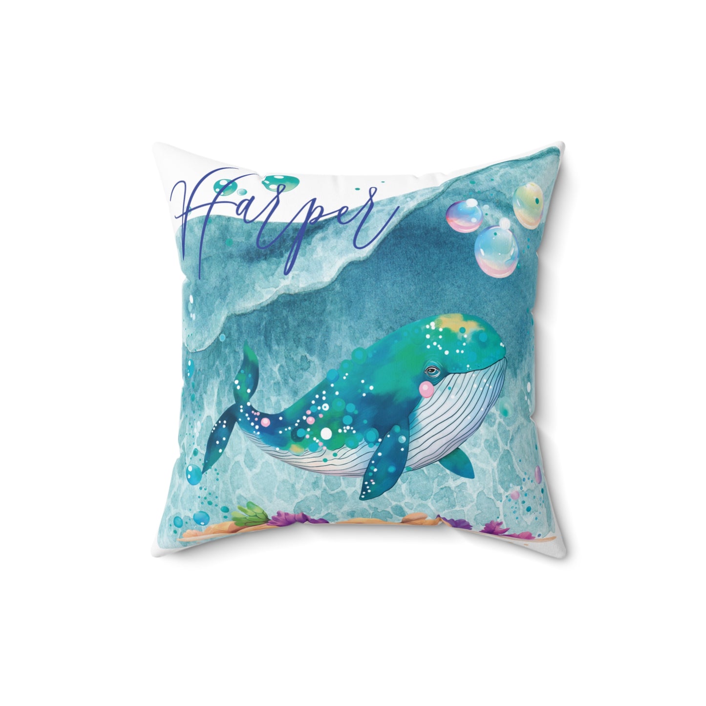 Personalised Polyester Square Cushion, Whale cushion