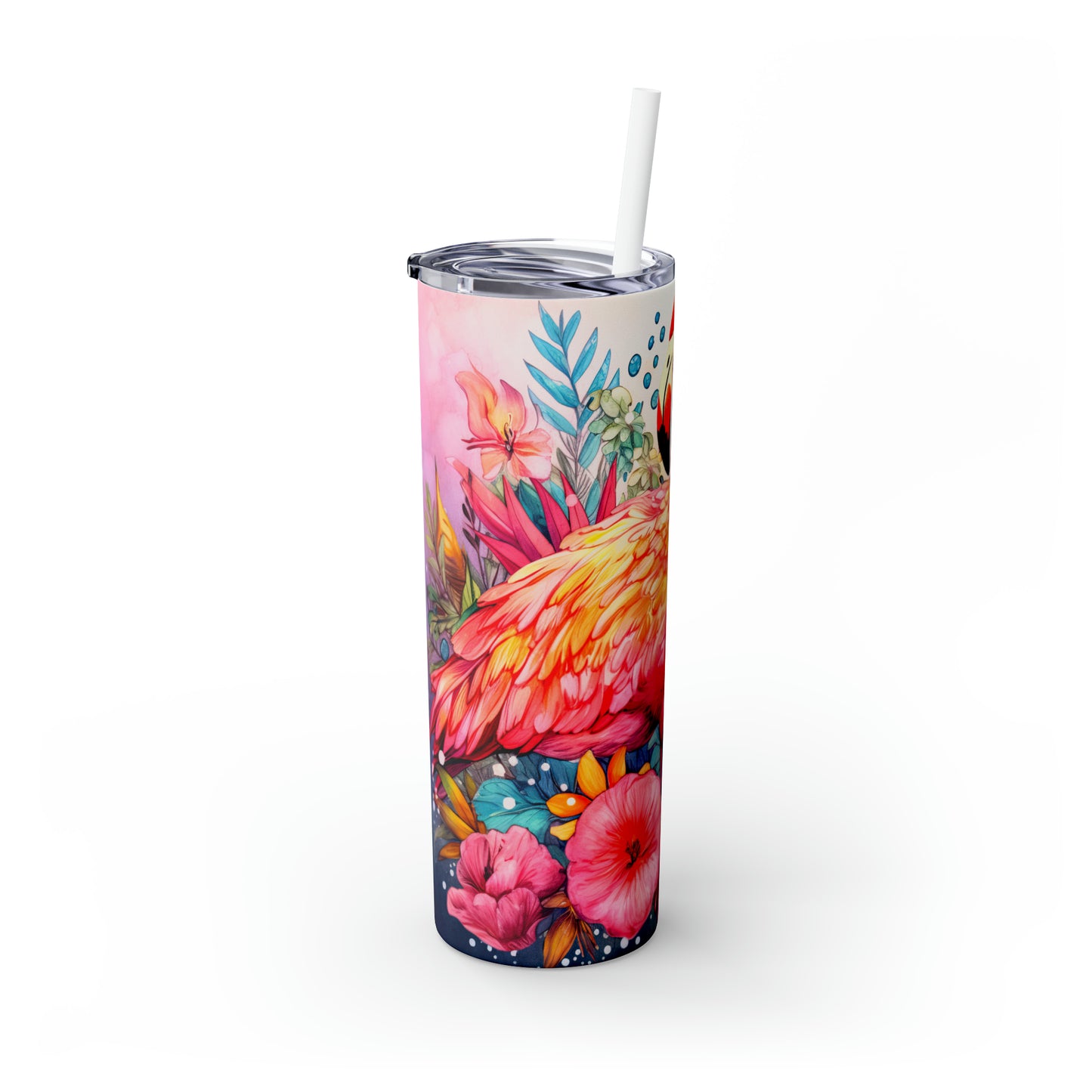 Skinny Tumbler with Straw, 20oz, Flamingo, awd-243