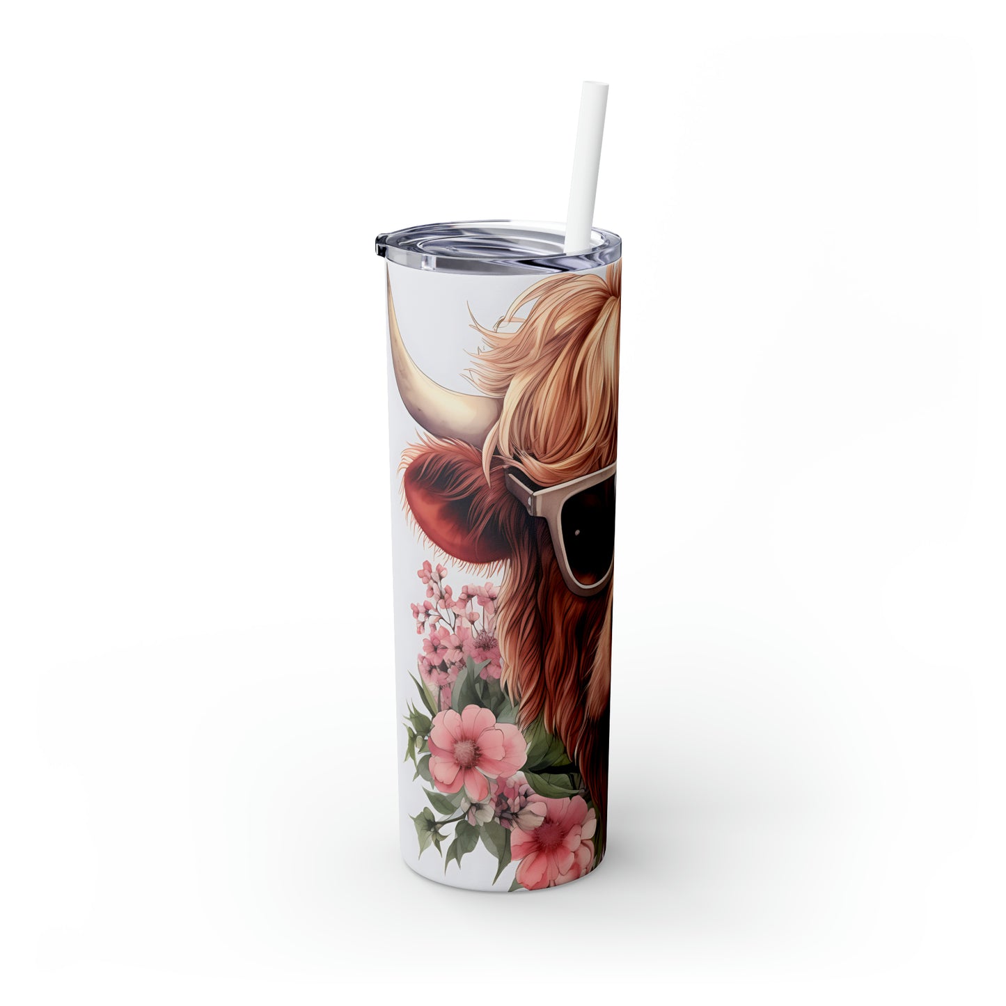 Skinny Tumbler with Straw, 20oz Highlander Cow