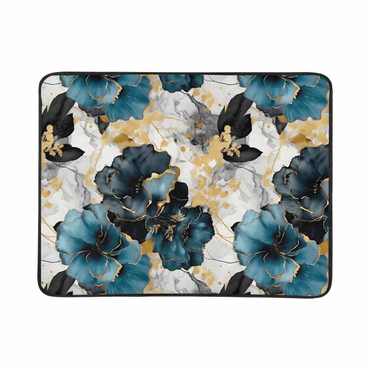 Blue & Gold Ink Floral  Beach Mats 78"x 60"