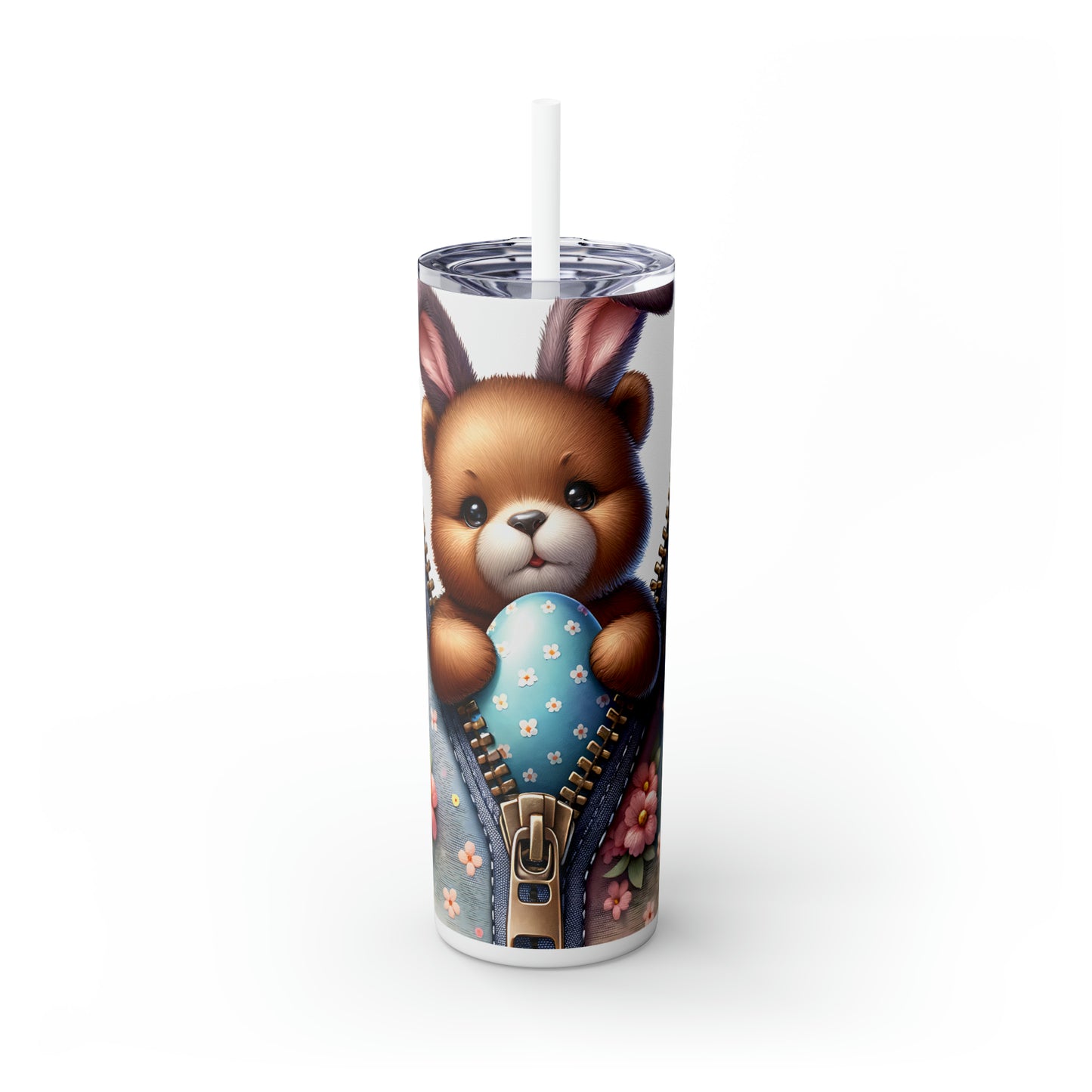 Skinny Tumbler with Straw, 20oz, Easter, Bear, awd-1306