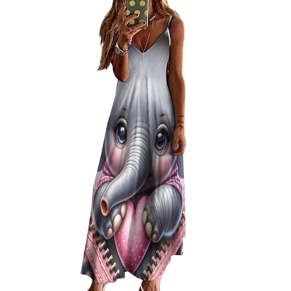 Elephant Spaghetti Strap Ankle-Length Dress Long dress