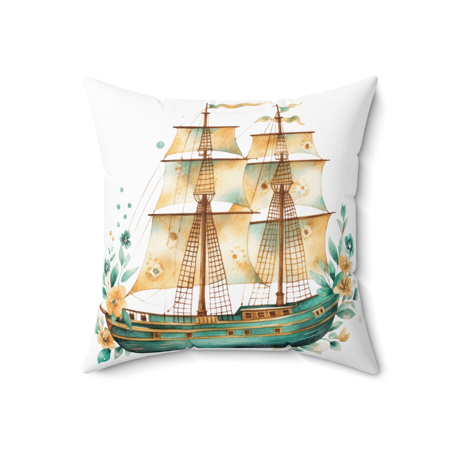 Nautical Polyester Square Cushion, Nautical cushion, White, Ship