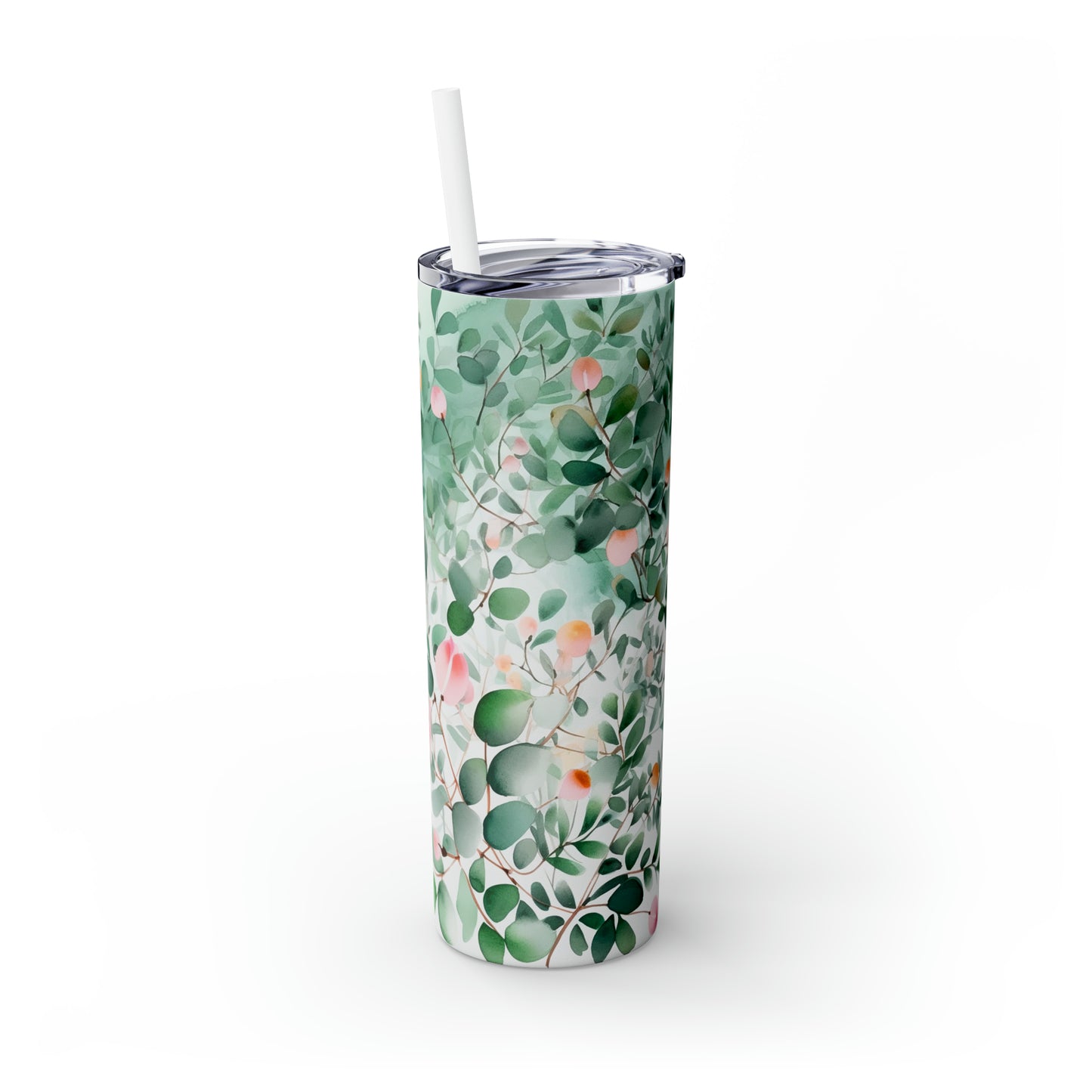 Skinny Tumbler with Straw, 20oz, Eucalyptus Leaves, awd-345