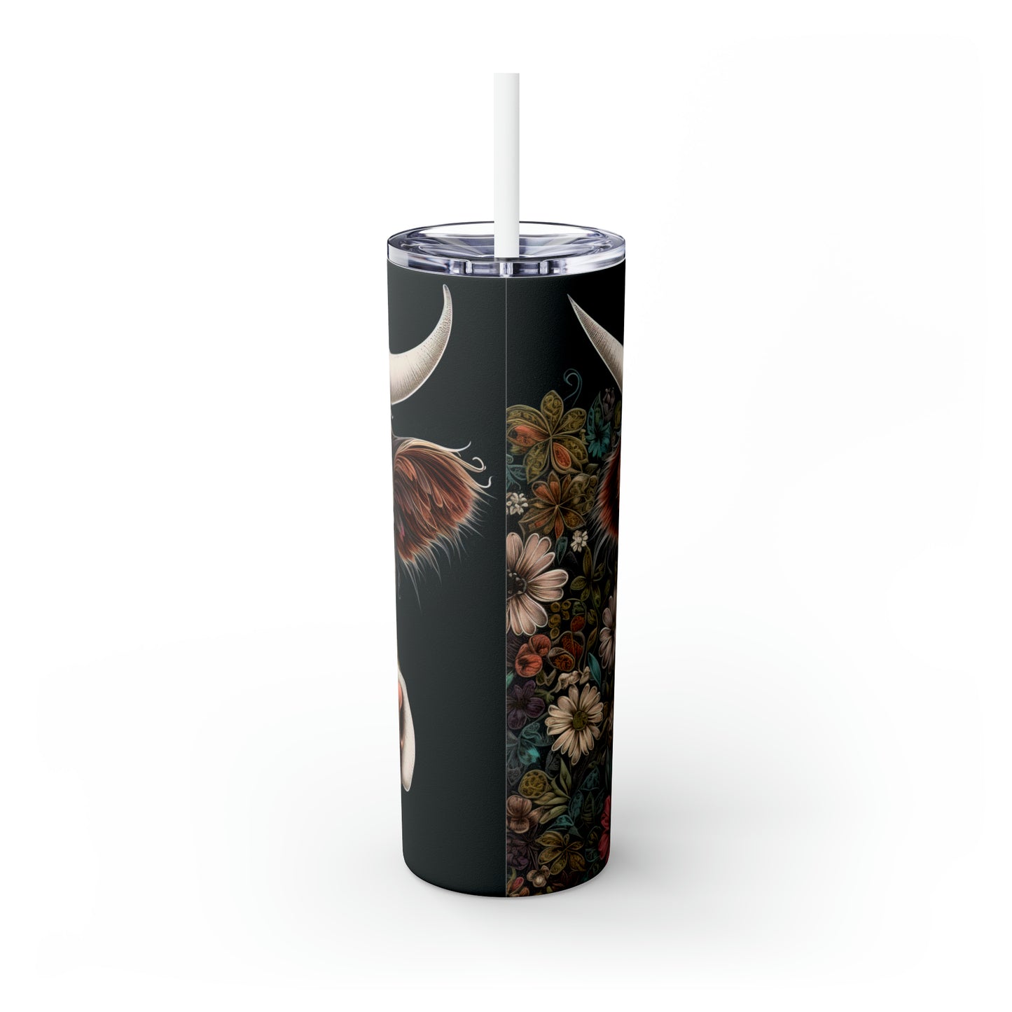 Skinny Tumbler with Straw, 20oz, Highlander Cow, awd-250