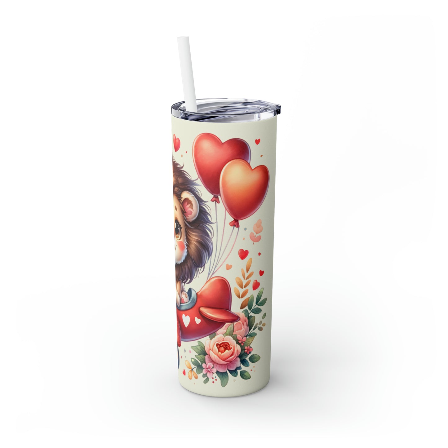 Skinny Tumbler with Straw, 20oz Lion flying Plane