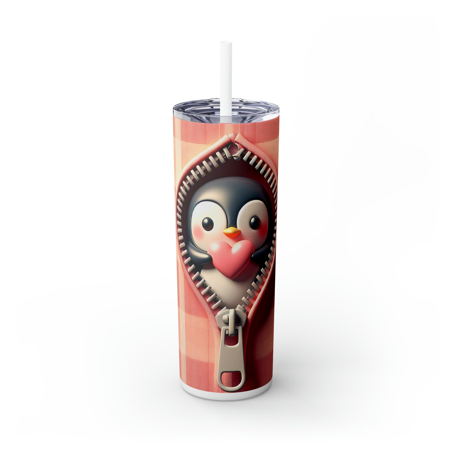 Skinny Tumbler with Straw, 20oz, Penguin, Valentines Day