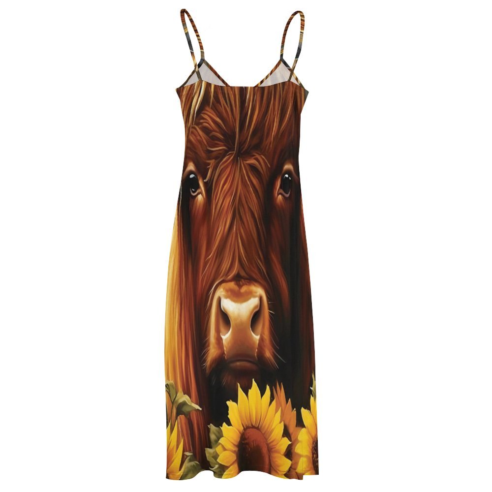 Highland Cow Spaghetti Strap Ankle-Length Dress Long dress