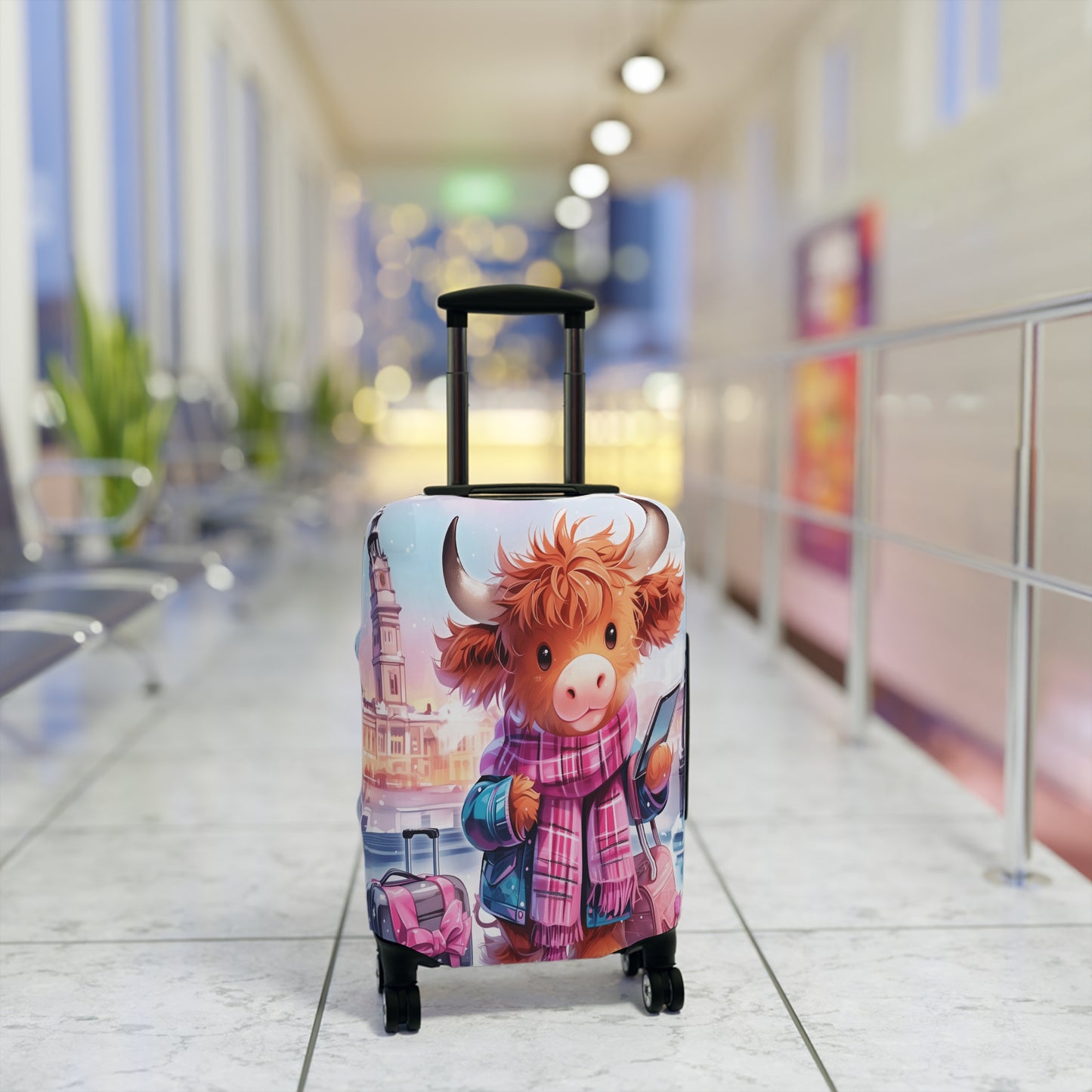 Luggage Cover, Travelling Highland Cow, awd-3024