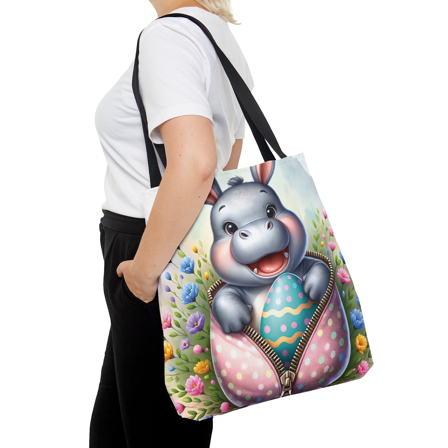 Tote Bag, Easter, Cute Hippo with Bunny ears, Personalised/Non-Personalised Tote bag