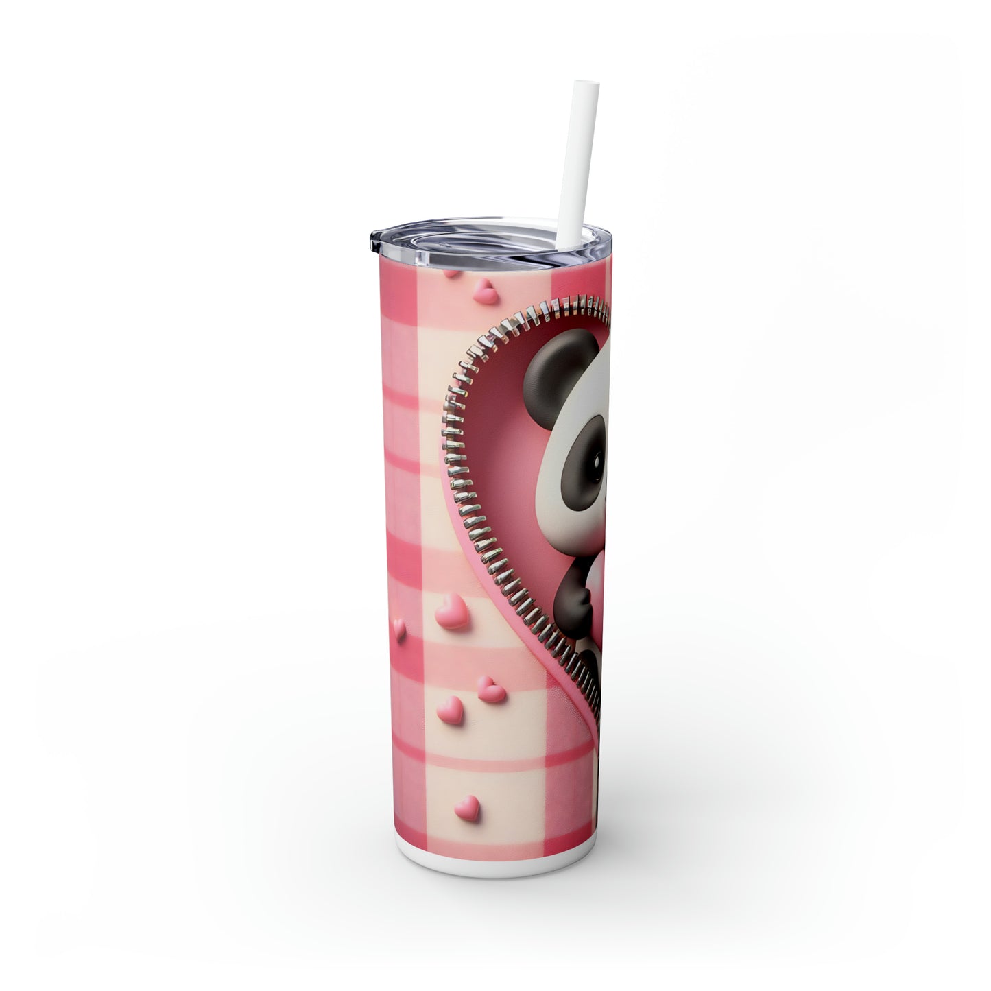 Skinny Tumbler with Straw, 20oz, Panda, Valentines Day