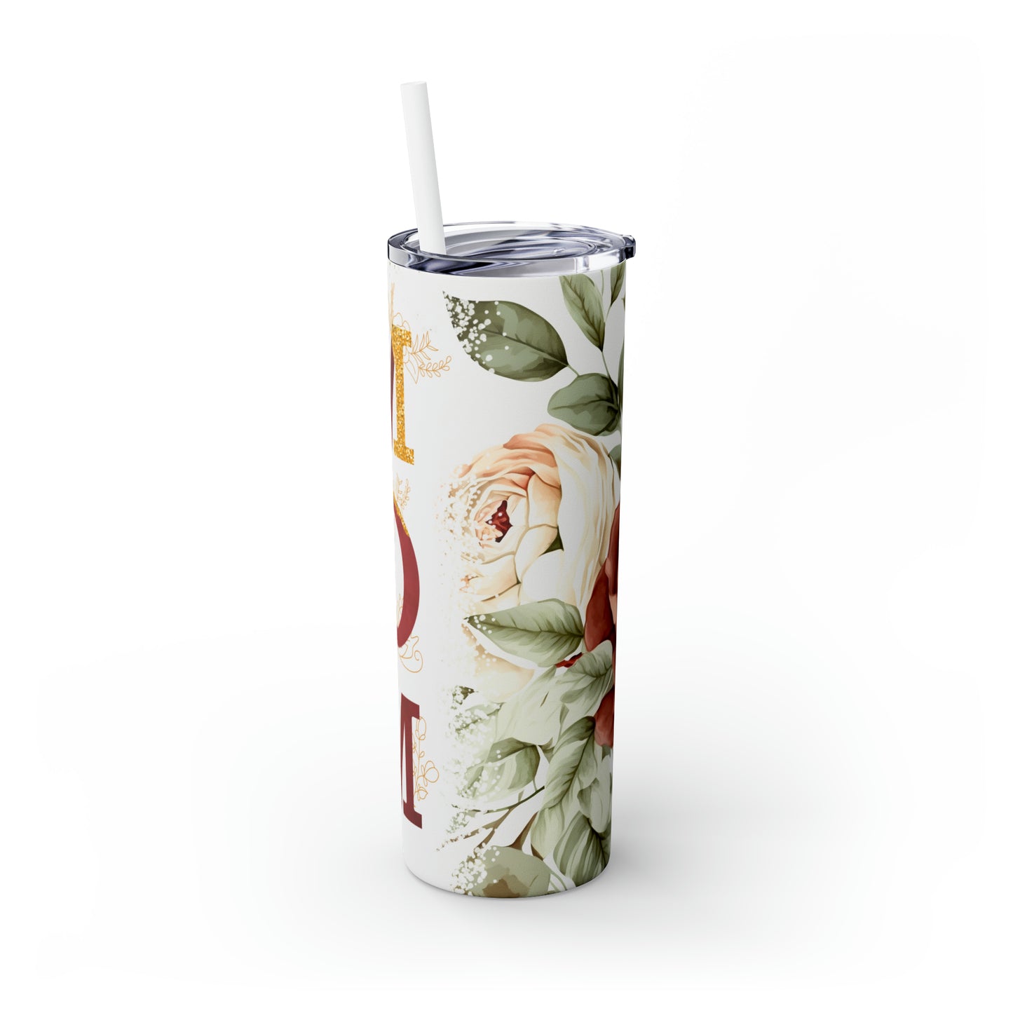 Skinny Tumbler with Straw, 20oz, Floral Mum, awd-528