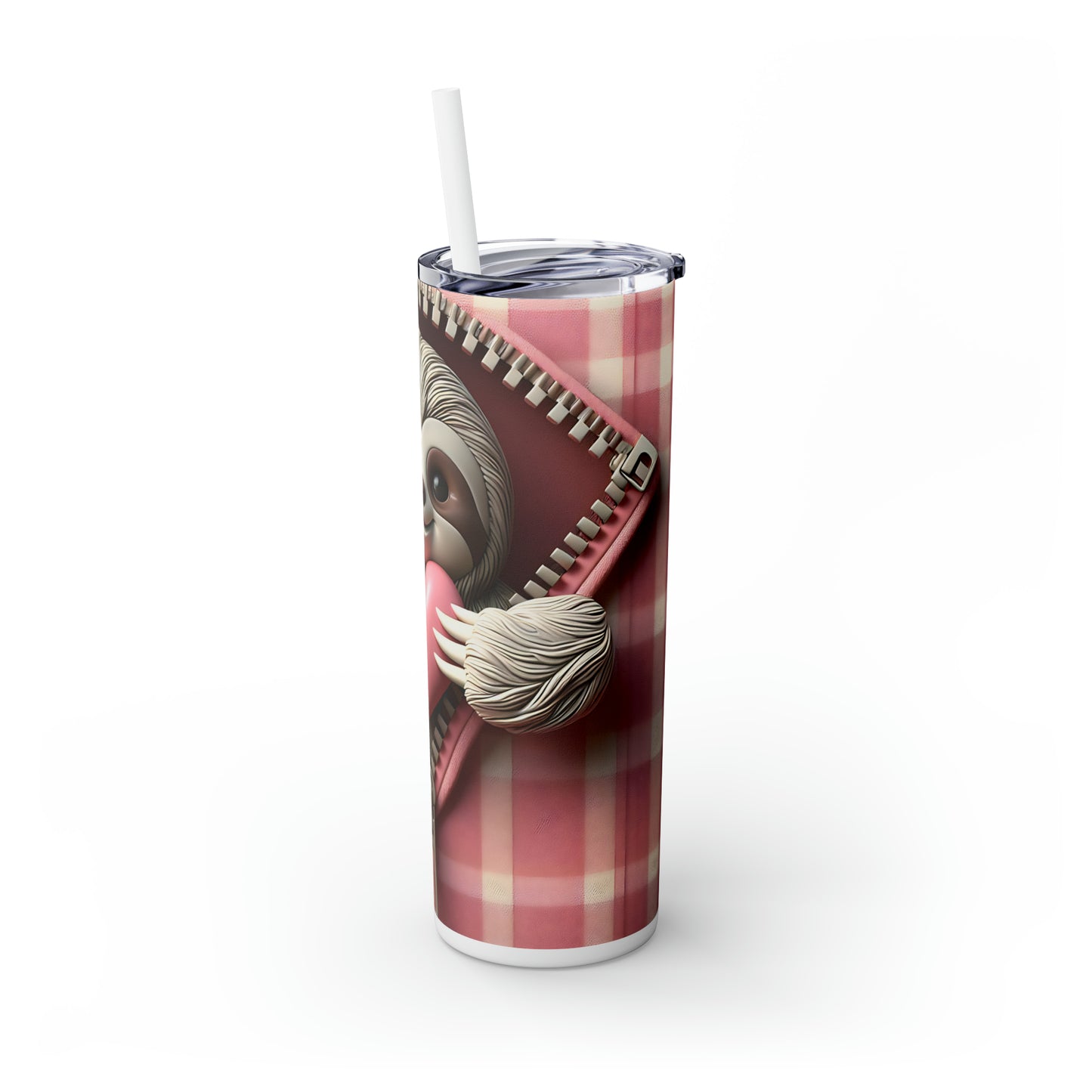 Skinny Tumbler with Straw, 20oz, Sloth, Valentines Day