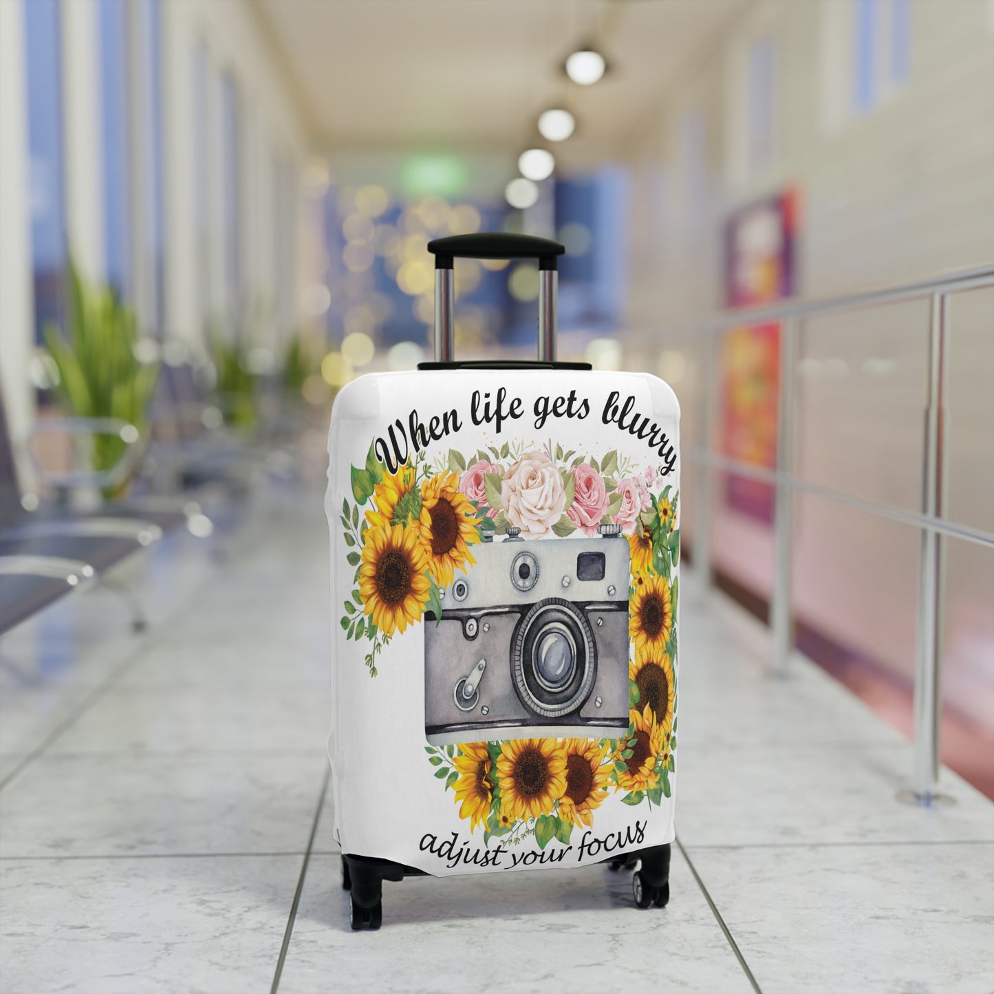 Luggage Cover, Camera, Sunflowers, When life gets Blurry adjust your Focus, awd-1372