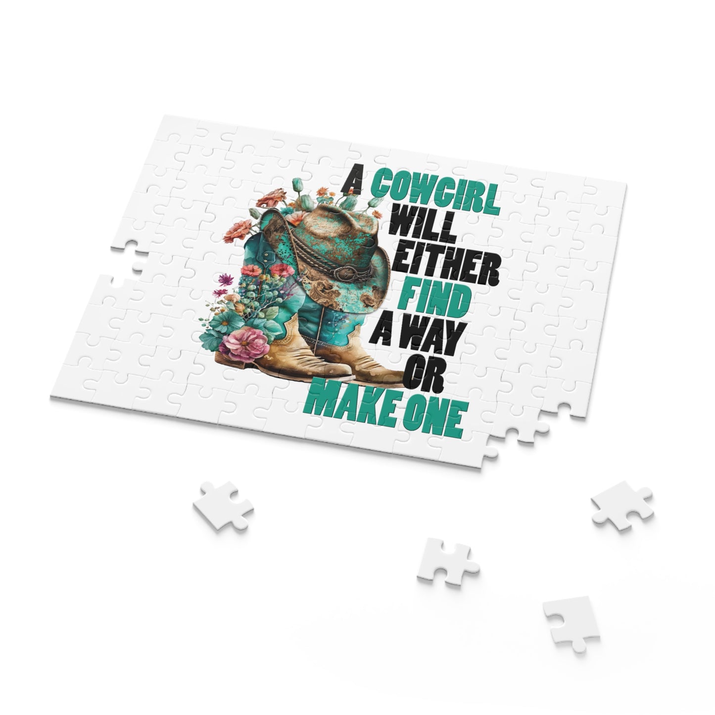 Personalised/Non-Personalised Puzzle, Country Boots, A Cowgirl will either find away or make one (120, 252, 500-Piece)