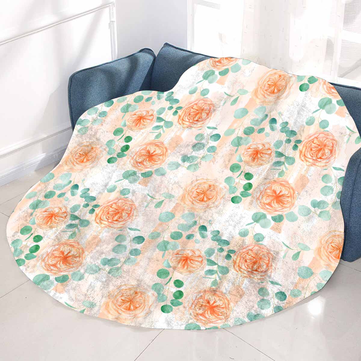 Roses and Eucalyptus new  Circular Micro Fleece Blanket 60"