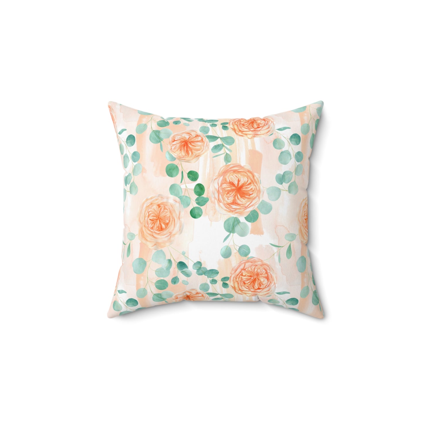 Spun Polyester Square Pillow, Rose Floral & Eucalyptus Cushion