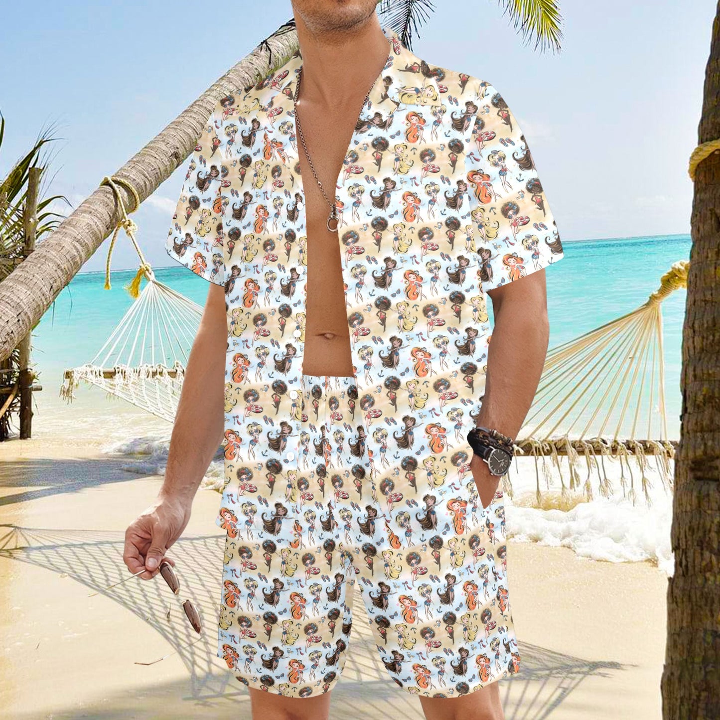 Men's Shirt & Shorts Set Beach Party Men's Shirt and Shorts Outfit (Set26)