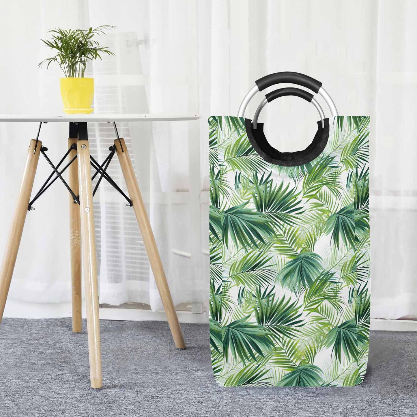 Green Palm Leaves  Square Laundry Basket
