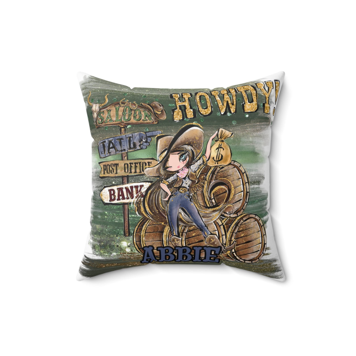 Personalised Howdy Cushion, Brown Hair Blue Eyes, Polyester Square Cushion, Christmas cushion