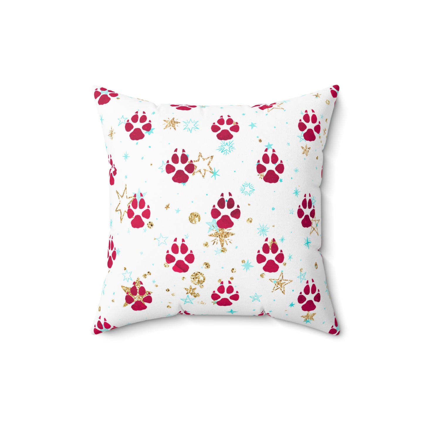 Spun Polyester Square Pillow, Doggie Paws Christmas Cushion