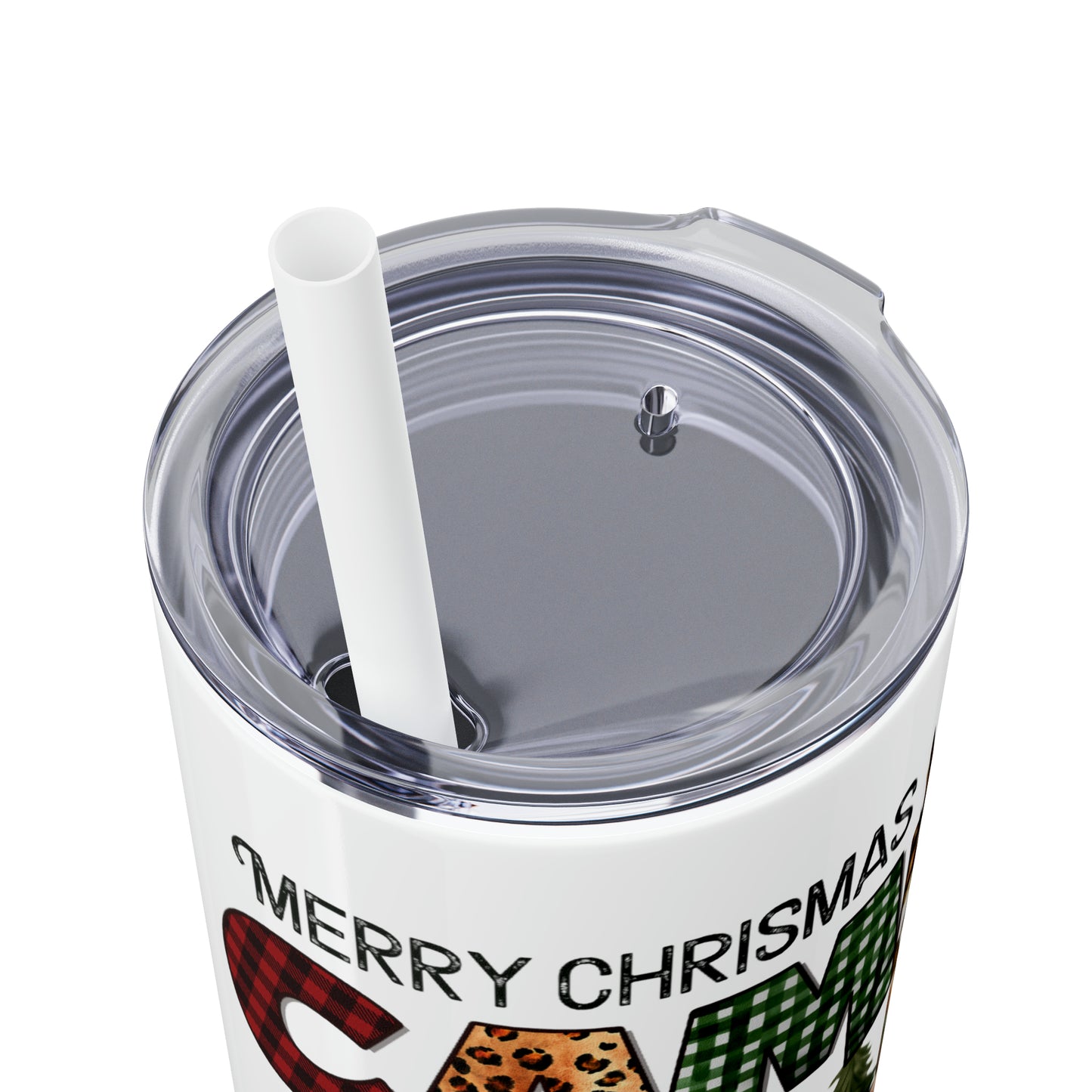 Skinny Tumbler with Straw, 20oz, Merry Christmas Camper