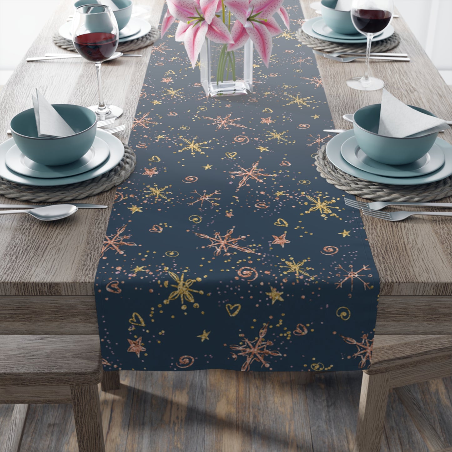 Christmas Stars Table Runner, Cotton Twill and Poly Available